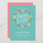 春図解入りの、写真付きのリースイースターエッグ狩り 招待状 (正面/裏面)