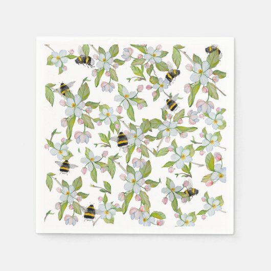 春園の花と（昆虫）マルハナバチ スタンダードカクテルナプキン (正面)