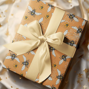 春夏にぴったりなオレンジ色のハチドリデザイン「Trendy Orange Buzzing Honey ラッピングペーパー