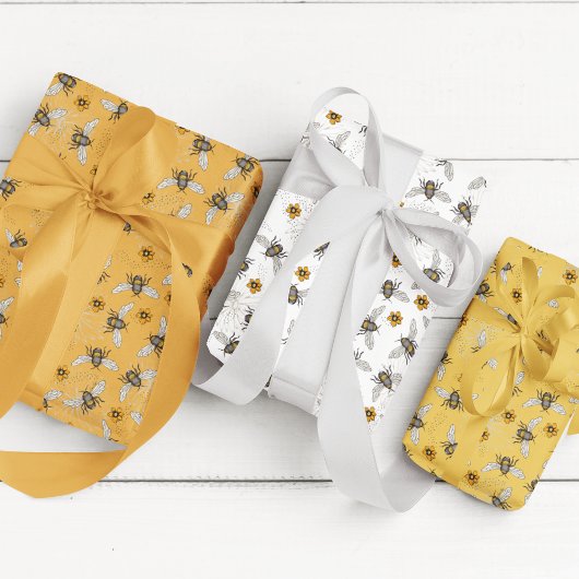 春夏にぴったりなトレンディなブラックハニービー ラッピングペーパーシート