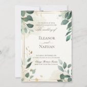 春夏のウェディングと緑の葉 招待状 (正面)