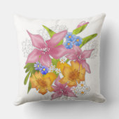 春夏のブーケフローラ花ピンク黄色bl クッション (裏面)