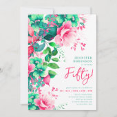 春夏の水彩花の50歳の誕生日 招待状 (正面)