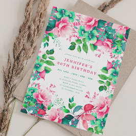 春夏の水彩花の80歳の誕生日 招待状