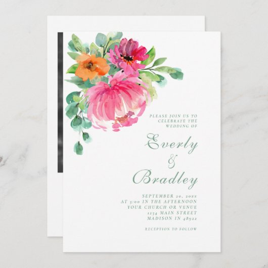 春夏はっきりしたのエレガントフローラ結婚写真 招待状 (正面/裏面)