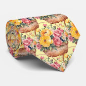 春夏ピンクとイエローの花柄ネクタイ ネクタイ (ロール)