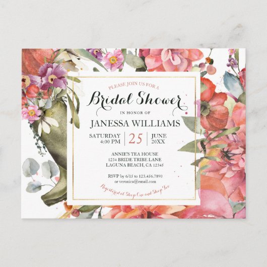 春夏フラワーブライダルシャワー招待状 ポストカード (正面)