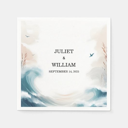 春夏海ビーチ先結婚式 スタンダードカクテルナプキン (正面)