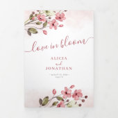 春夏赤面ピンクフローラQR 結婚 RSVP 三つ折り招待状 (カバー)