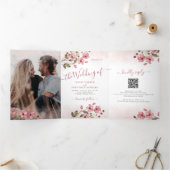 春夏赤面ピンクフローラQR 結婚 RSVP 三つ折り招待状 (内部)