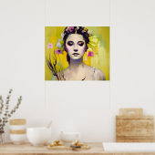 春女神イエロー背景 ポスター (キッチン)