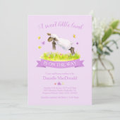 春子羊かわいい紫の赤ちゃんシャワーをスキップ 招待状 (スタンド正面)