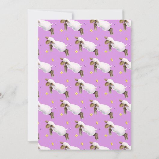 春子羊かわいい紫の赤ちゃんシャワーをスキップ 招待状 (裏面)