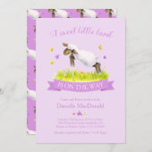 春子羊かわいい紫の赤ちゃんシャワーをスキップ 招待状 (正面/裏面)