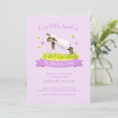 春子羊かわいい紫色の一誕生日をスキップ 招待状 (スタンド正面)