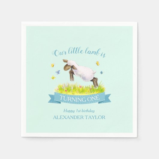 春子羊かわいい1歳の誕生日をスキップ スタンダードカクテルナプキン (正面)