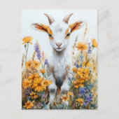 春季ヤギ子イエローワイルドフラワー ポストカード (正面)