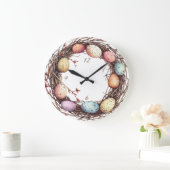 春季鮮やか卵ネストイースターブランチ ラージ壁時計 (ホーム)