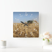 春小麦収穫グリーンコンバイン スクエア壁時計 (ホーム)