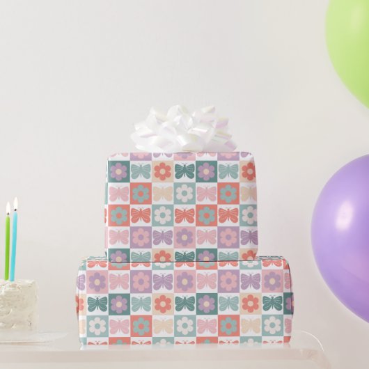 春市松模様に蝶モノグラカスタムム ラッピングペーパー (パーティーギフト)
