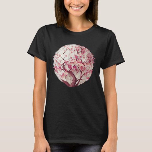 春幾何学模様さくらんぼの花の球体 Tシャツ (正面)