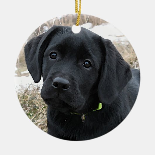 春待ち – ラブラドール子犬 – Black Lab セラミックオーナメント (正面)