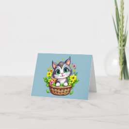 春復活祭かわいい猫の花 カード