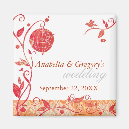 春愛の鳥のケージ結婚式の日付を保存 マグネット (正面)