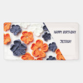 春手作り縫い布の花オレンジブルー 横断幕 (横)