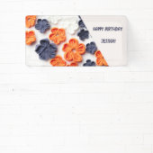 春手作り縫い布の花オレンジブルー 横断幕 (インサイチュ)