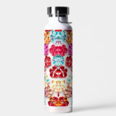 春手作り縫い布数々の花色 ウォーターボトル (左面)