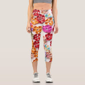 春手作り縫い布数々の花色 カプリレギンス (正面)