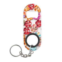 春手作り縫い布数々の花色 キーホルダー栓抜き