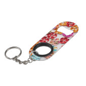 春手作り縫い布数々の花色 キーホルダー栓抜き (正面アングル)