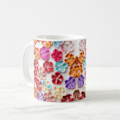 春手作り縫い布数々の花色 コーヒーマグカップ (正面左)