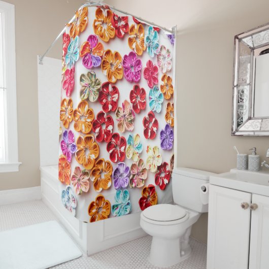 春手作り縫い布数々の花色 シャワーカーテン (インサイチュ)
