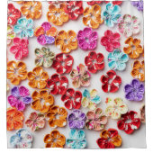 春手作り縫い布数々の花色 シャワーカーテン (正面)