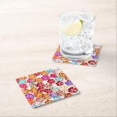 春手作り縫い布数々の花色 スクエアペーパーコースター (インサイチュ)