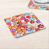 春手作り縫い布数々の花色 スクエアペーパーコースター (アングル)