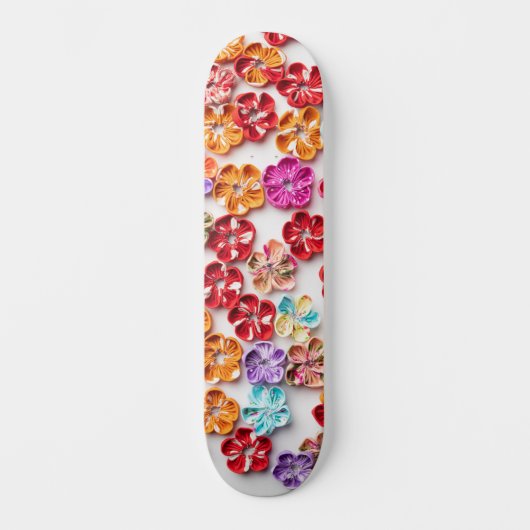 春手作り縫い布数々の花色 スケートボード (正面)