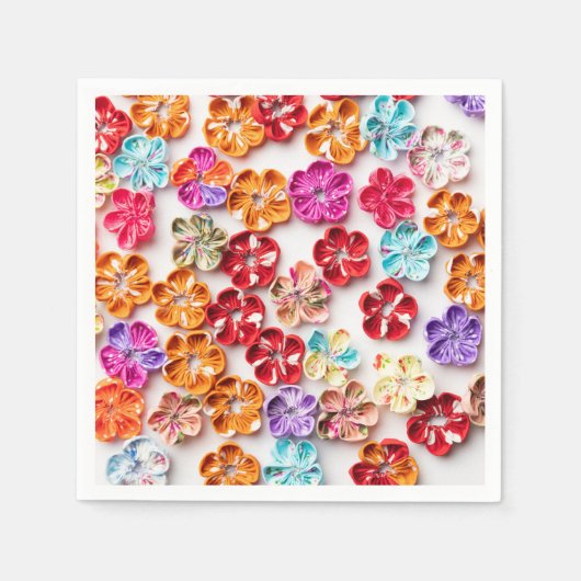 春手作り縫い布数々の花色 スタンダードカクテルナプキン (正面)