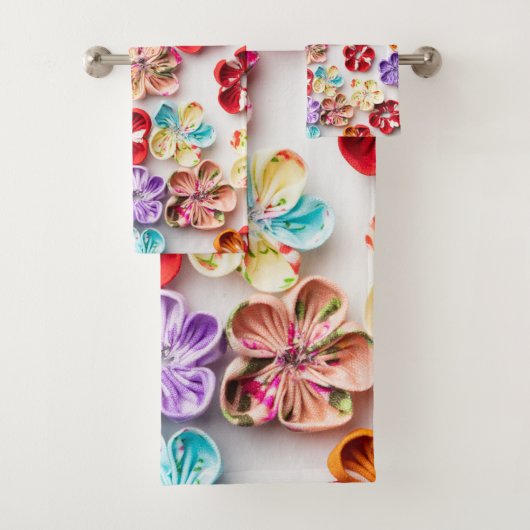 春手作り縫い布数々の花色 バスタオルセット (インサイチュ)