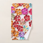 春手作り縫い布数々の花色 バスタオルセット (ハンドタオル)