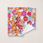 春手作り縫い布数々の花色 バスタオルセット (ウォッシュタオル)