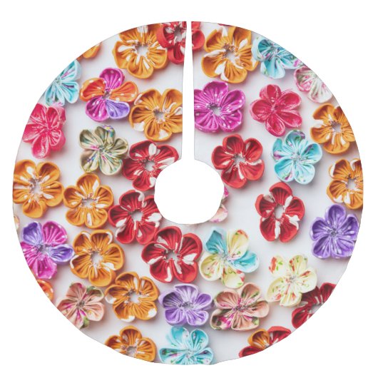 春手作り縫い布数々の花色 ブラッシュドポリエステルツリースカート (正面)