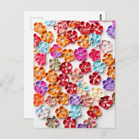 春手作り縫い布数々の花色 ポストカード (正面/裏面)