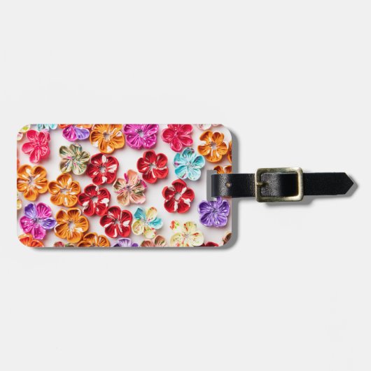 春手作り縫い布数々の花色 ラゲッジタグ (正面横)