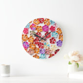 春手作り縫い布数々の花色 ラージ壁時計 (ホーム)