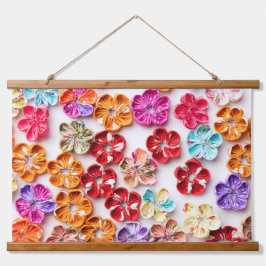 春手作り縫い布数々の花色 吊り下げ型タペストリー