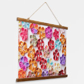 春手作り縫い布数々の花色 吊り下げ型タペストリー (傾斜あり)